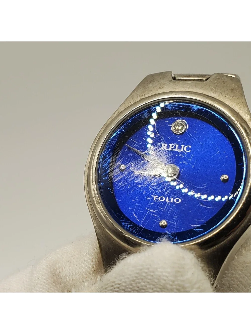 Relic Folio Blue Dial Womens Watch 24mm Silver Tone New Battery
